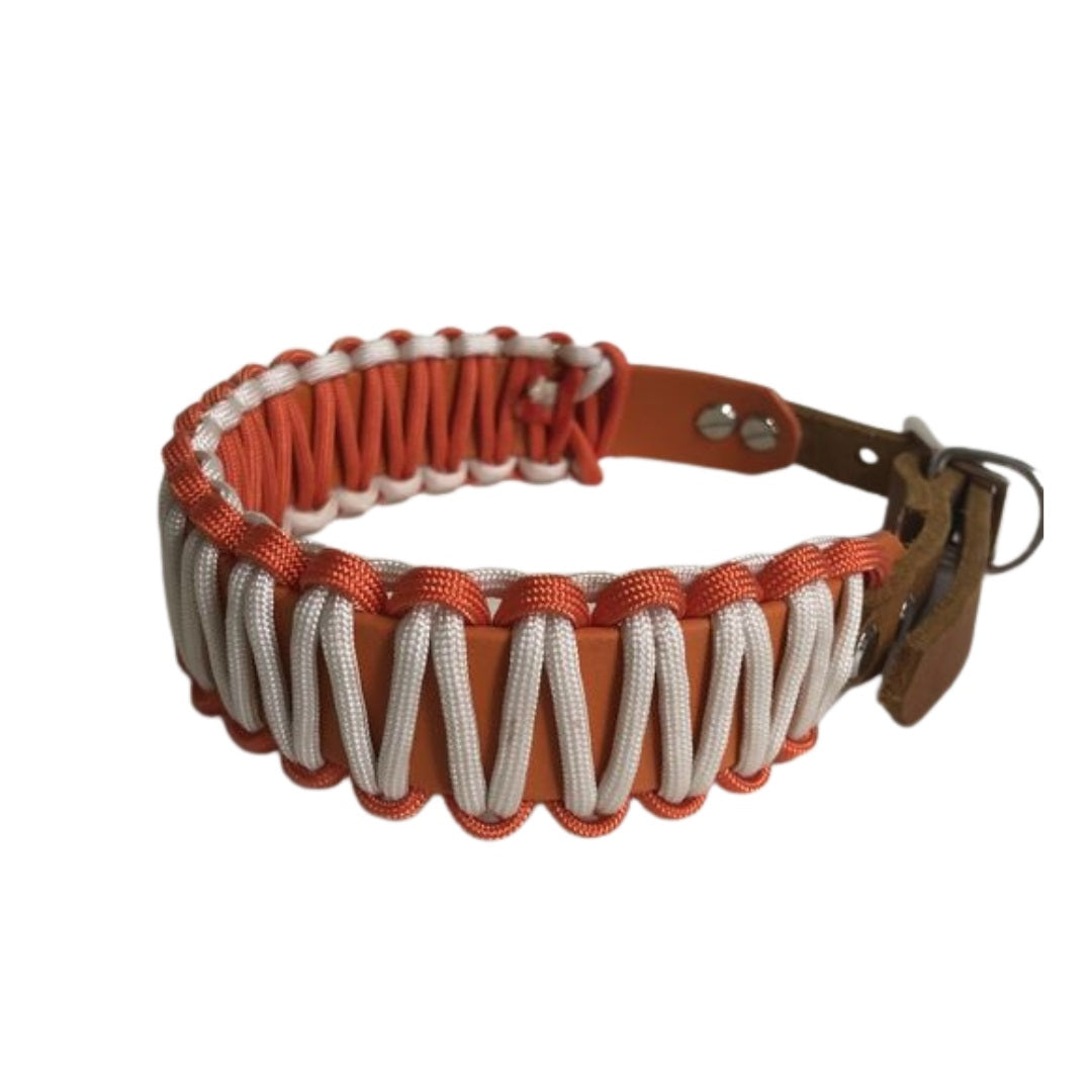 Biothane Halsband mit Paracord Umflechtung und Leder Adapter Halsumfang