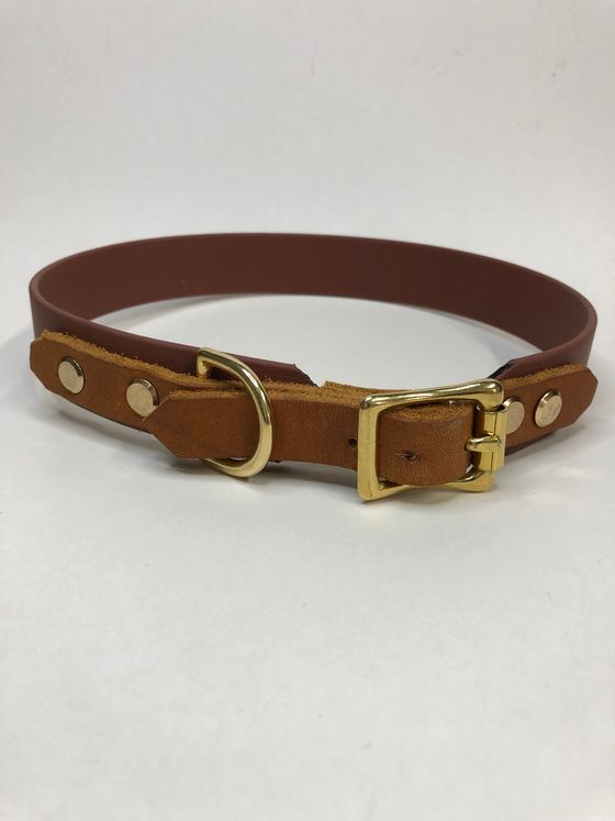 Biothane Halsband in Schokobraun mit Fettleder, Halsumfang 46 - 48 cm