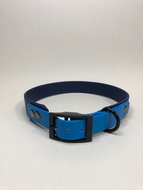 Biothane Halsband in Dunkeblau/Hellblau, Halsumfang 47 cm