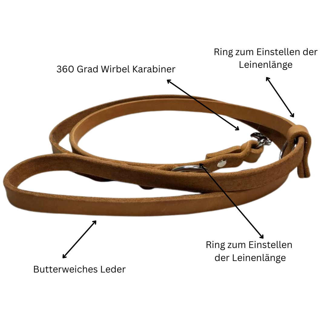 Koppelleine/ Umhängeleine aus weichem Leder