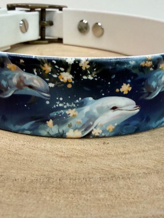 Biothane Halsband "Motive Delfine", Halsumfang 37-42 cm