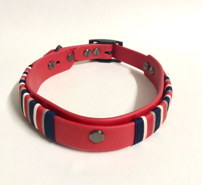 Biothane Halsband in rot mit Takelung, Halsumfang 41 -44 cm