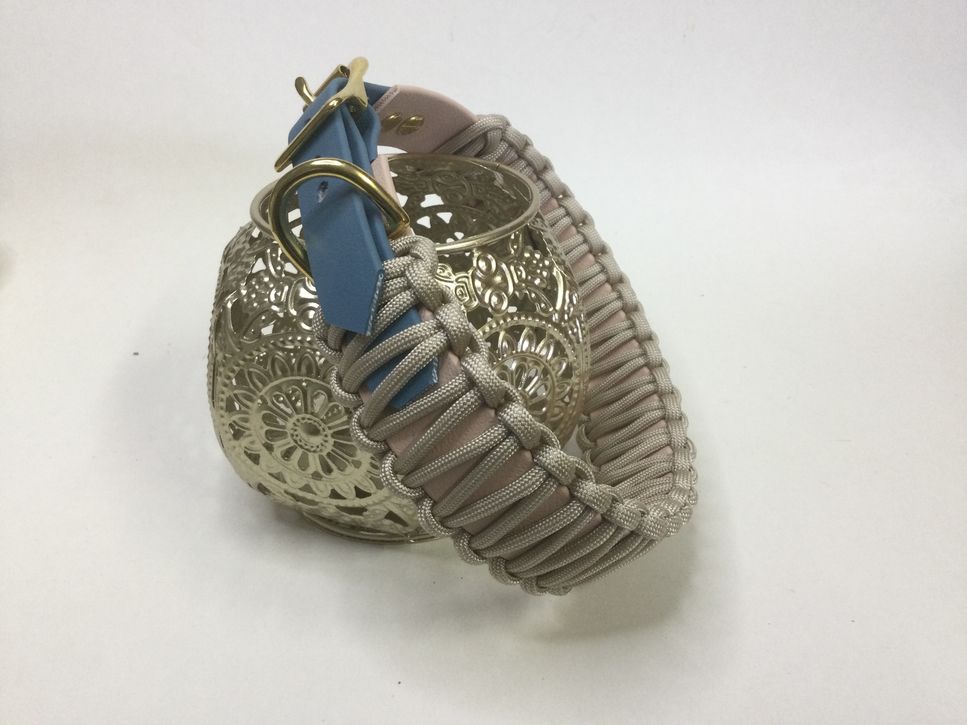 Halsband Lace mit Paracord, Tan/Petrol, HU 39-42 cm