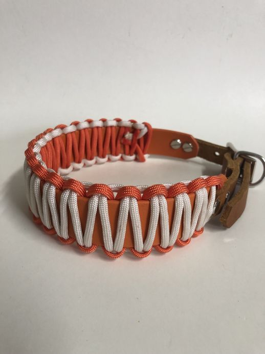 Biothane Halsband mit Paracord Umflechtung und Leder Adapter Halsumfang