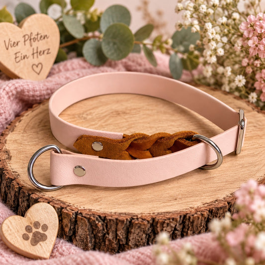 Biothane Halsband "Vale"/ Zugstopp, mit Fettleder Flechtung, HU 43 cm