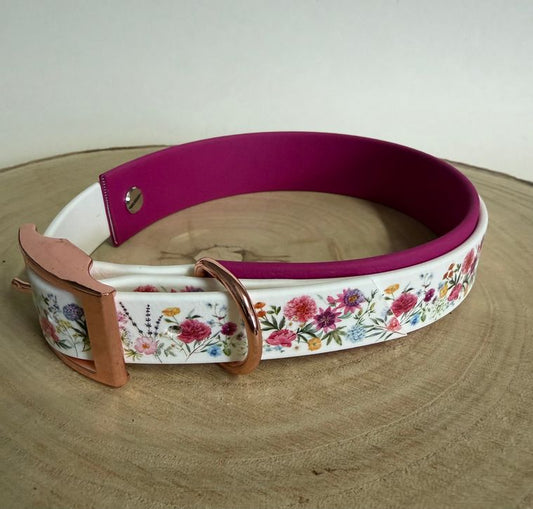 Biothane Halsband, "Motiv Blümchen", Halsumfang 34-37 cm