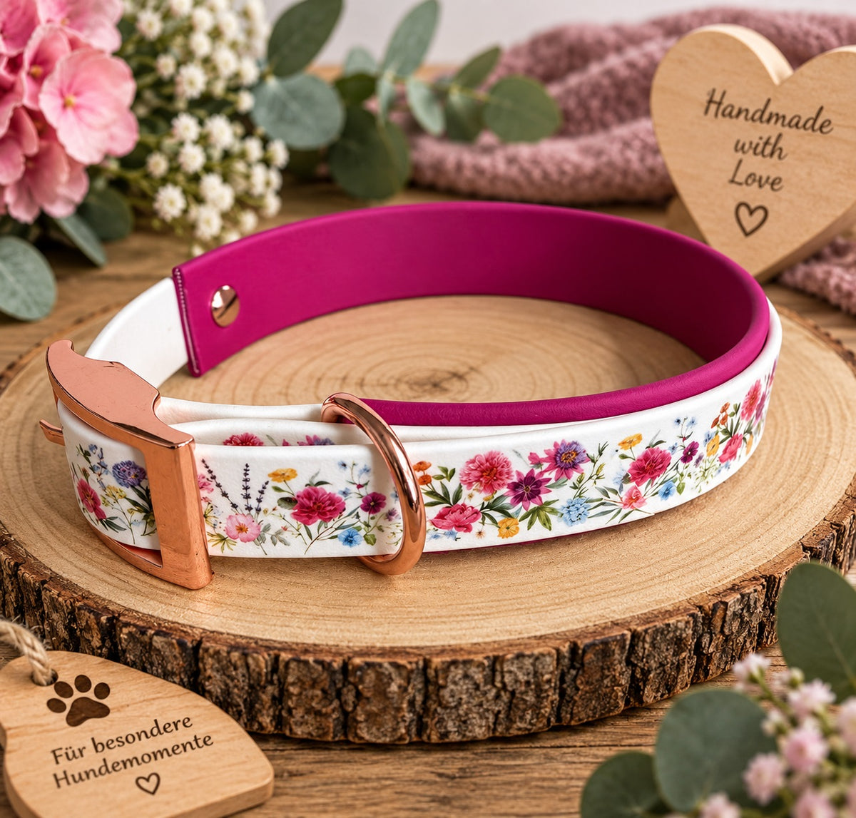 Biothane Halsband, "Motiv Blümchen", Halsumfang 34-37 cm