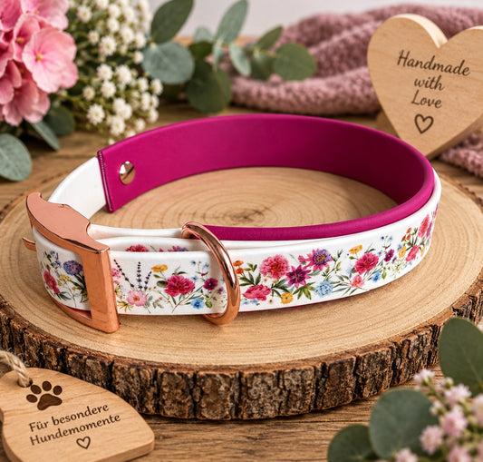 Biothane Halsband, "Motiv Blümchen", Halsumfang 34-37 cm