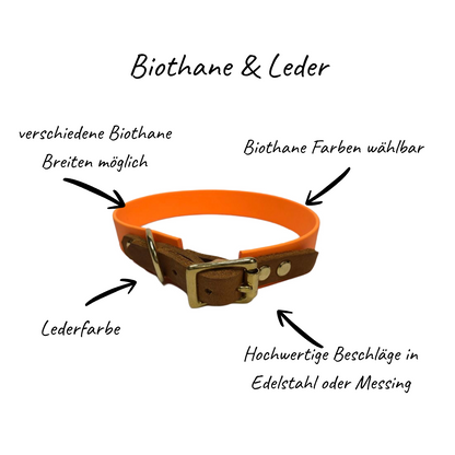 Halsband aus Biothane/ Schokobraun mit Fettleder, Halsumfang 46 - 48 cm