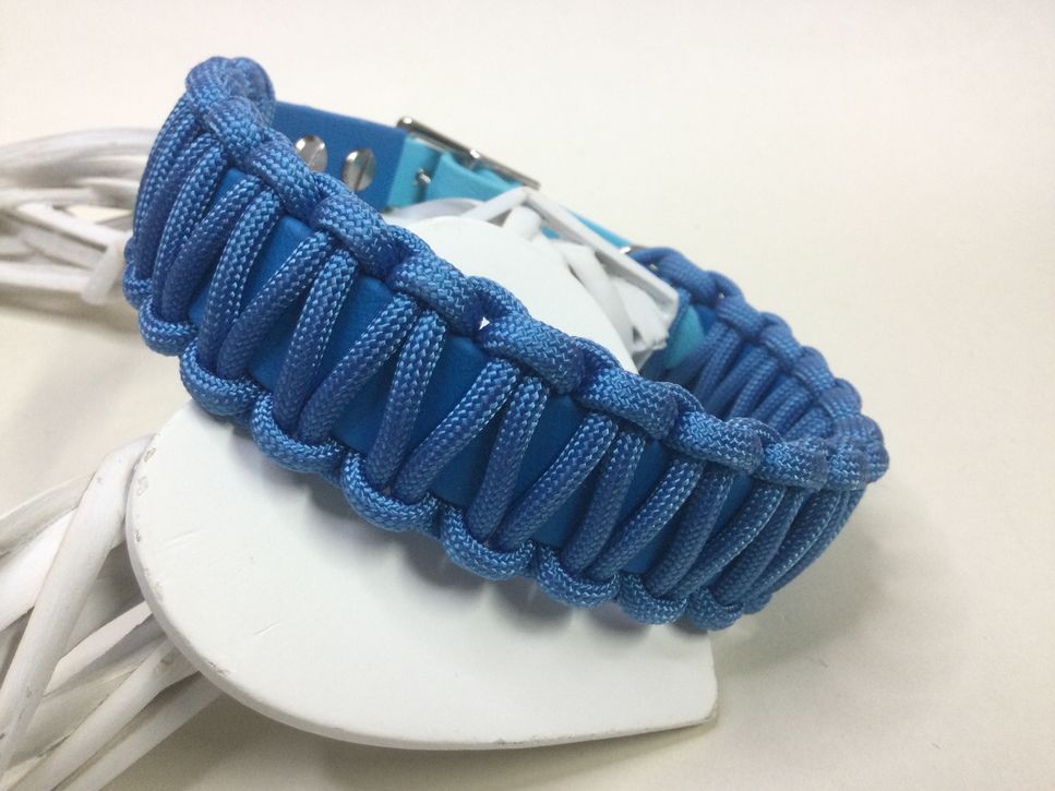 Halsband Lace mit Paracord, Hellblau/Skyblau, HU 31-35 cm