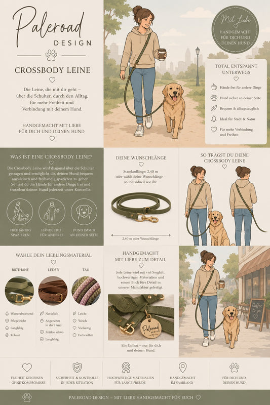 Crossbody Leine aus Biothane und Premiumtau