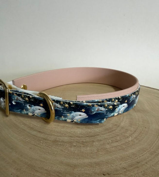 Biothane Halsband Motiv Delfine, Halsumfang 38-43 cm