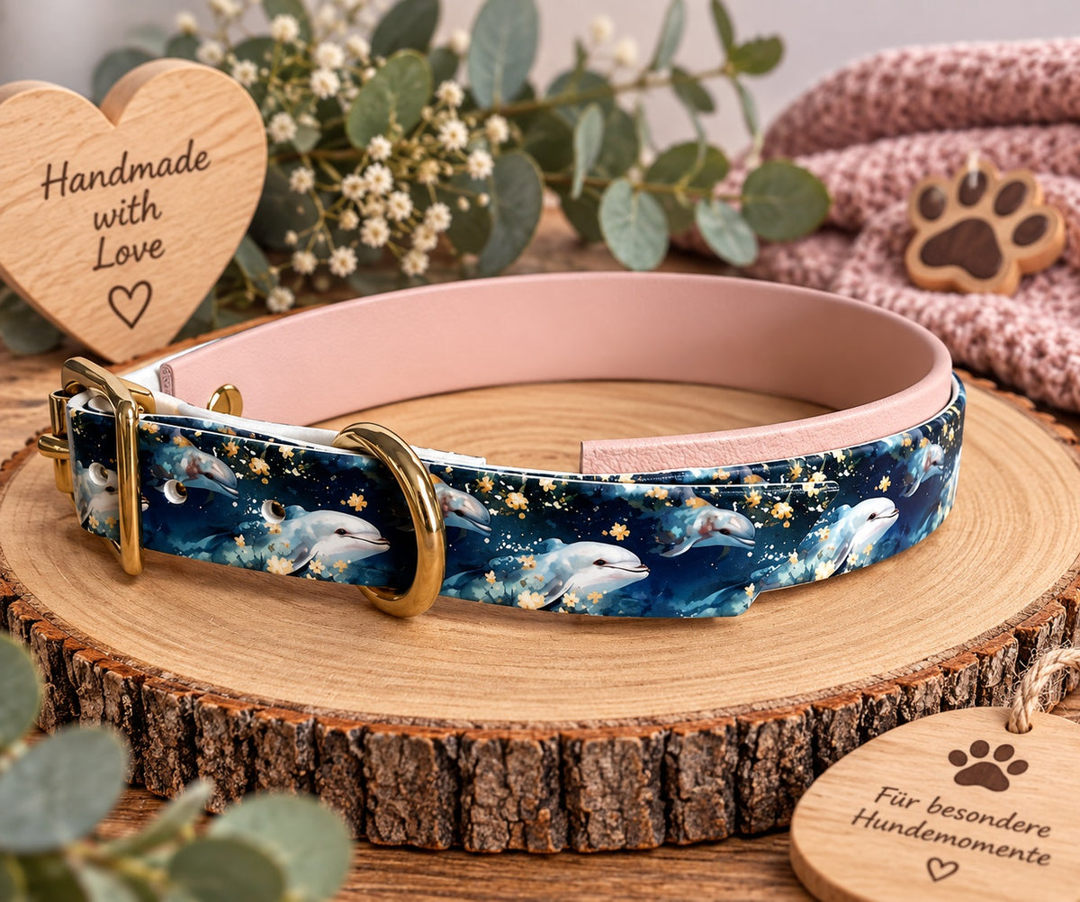 Biothane Halsband Motiv Delfine, Halsumfang 38-43 cm