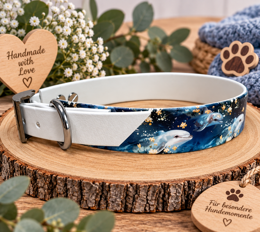 Biothane Halsband "Motive Delfine", Halsumfang 37-42 cm