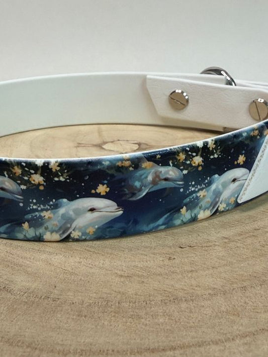 Biothane Halsband "Motive Delfine", Halsumfang 37-42 cm