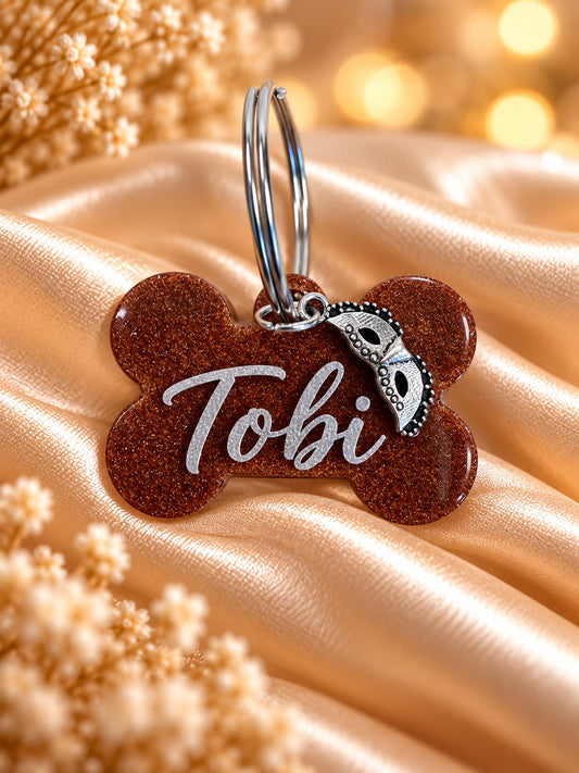 Hundemarke Knochen/ Glitzer caramell