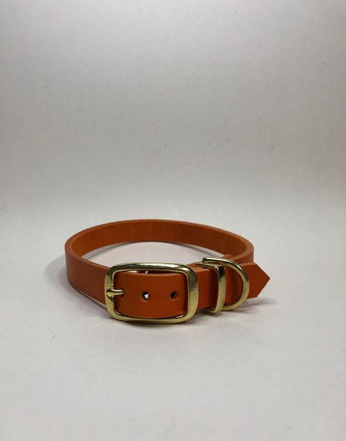 Lederhalsband in Orange. Halsumfang 39 - 42 cm