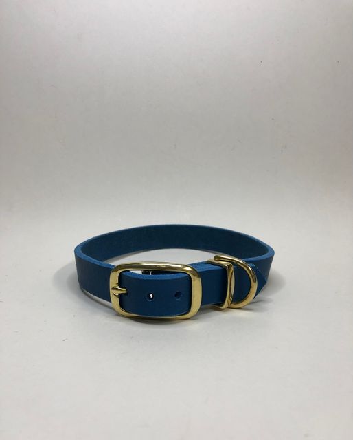 Lederhalsband, in Azurblau, Halsumfang 39 - 42 cm