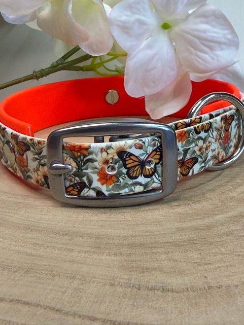 Halsband aus Biothane , Motiv Schmetterling, Halsumfang, 38-41 cm