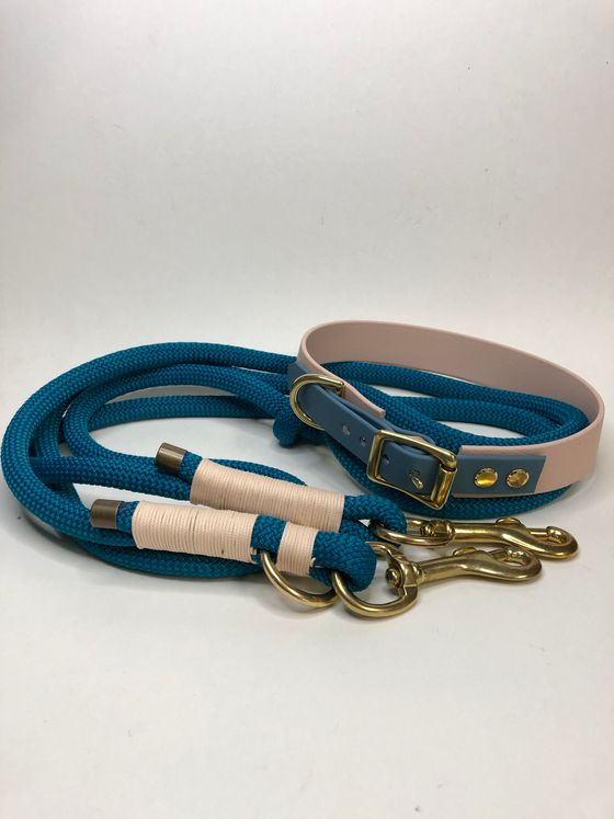Materual Mix Set/ Biothane Halsband zweifarbig & Leine aus Premiumtau