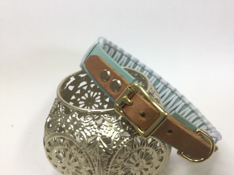 Halsband Lace mit Paracord, Sagegrün/Grau, HU 40-42 cm